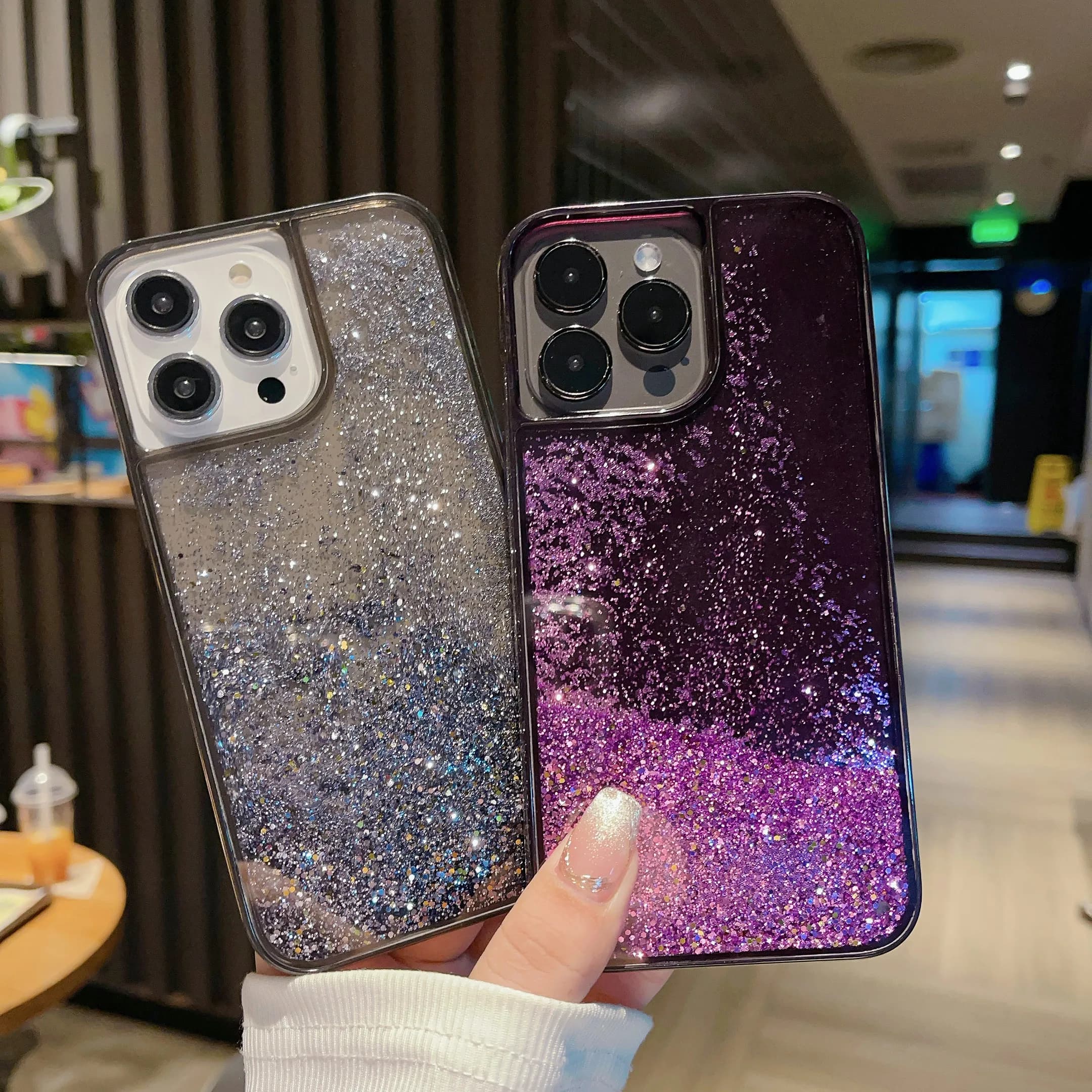 Shockproof Bling Glitter Sequins Sand Liquid Quicksand Phone Case for iPhone 14 Pro Max 16 13 15 17 Pro, Shiny Clear Hard Cover