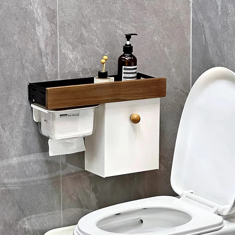 Set organizer da bagno senza trapano, porta carta igienica a parete, mensola per doccia impermeabile e portaoggetti multifunzione