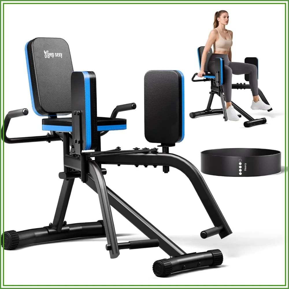 Hip Abductor Machine for Home Gym, 6-Level Thigh Exercise Equipment w/ Resistance Band, Compact Plush Padding Glute Machine