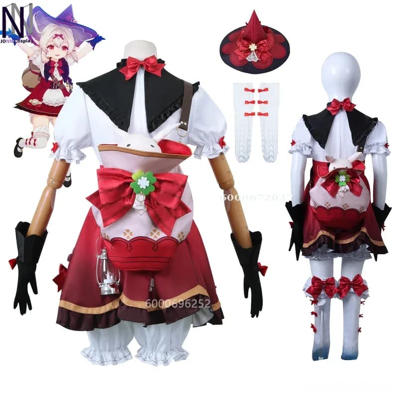DY20Genshin Impact Game Klee Cosplay Witch Shoes for Kids Adult Wig Hat Plus Size New Skin Backpack Clothes Dress and Ears Outfi