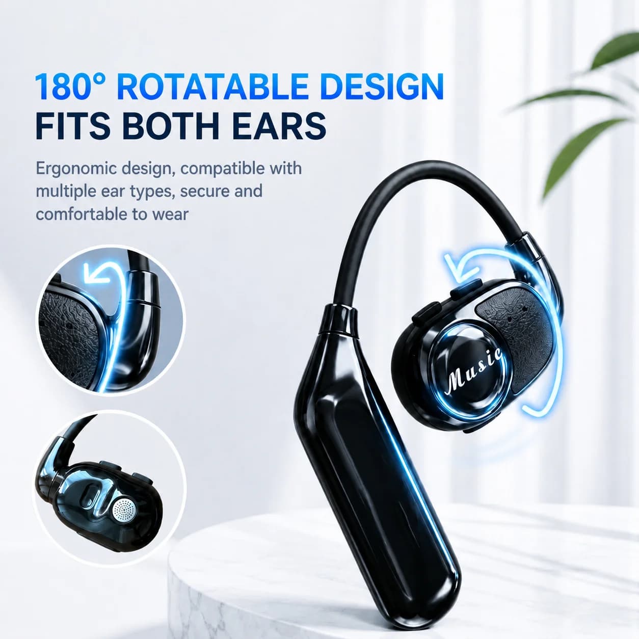 Cuffie Wireless Bluetooth 5.4 V3 con Gancio per Orecchio, Auricolari per Gaming e Sport, Stereo HiFi con Riduzione del Rumore e Microfono