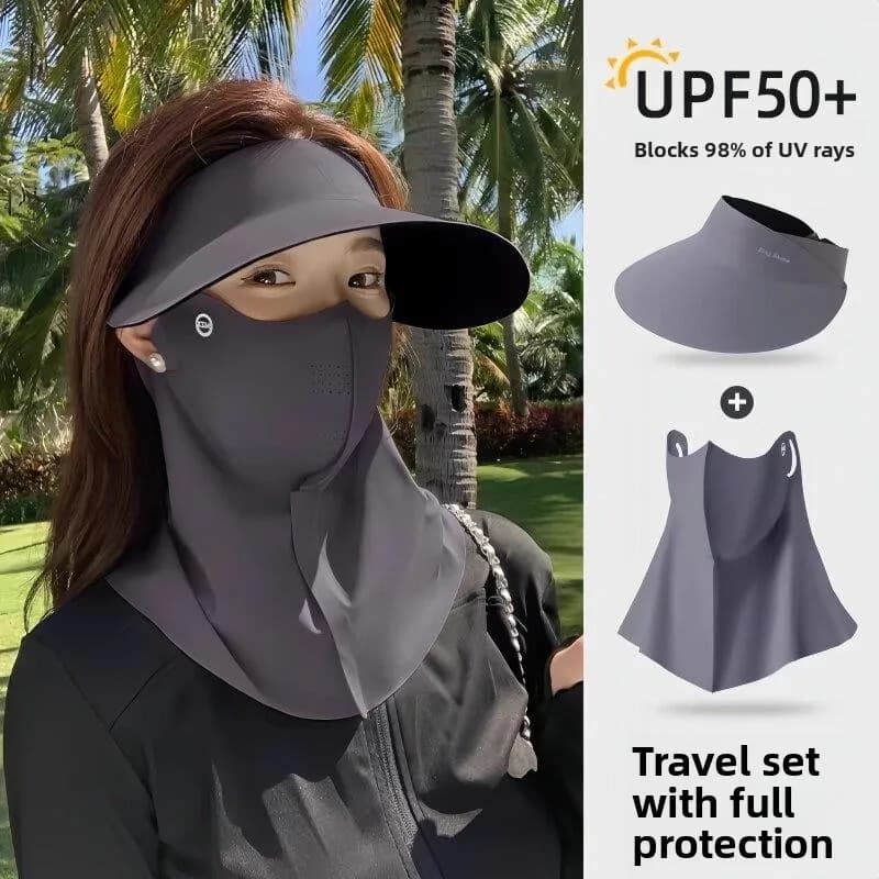 Women's Full Face Sun Protection Mask Ice Silk Hat Neck Protector Integrated Summer Anti UV Korean Style Rectangle Shape