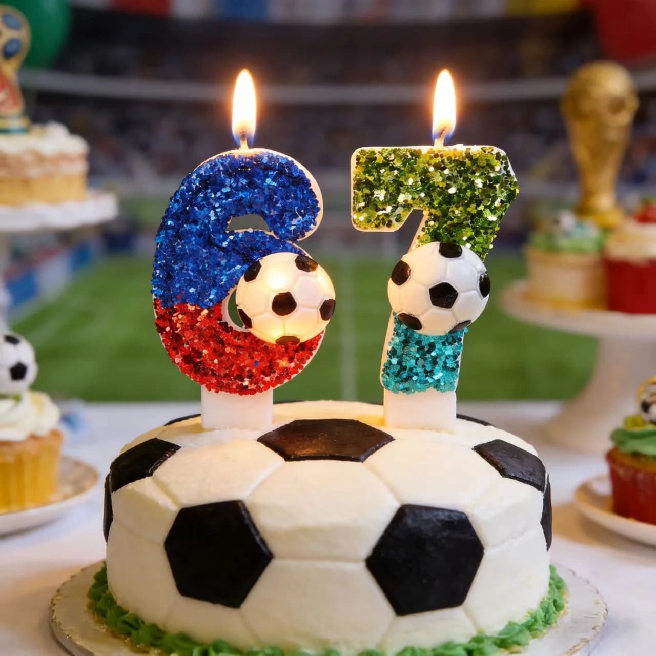 Digital Soccer Ball Shape Candle for Birthday Cake Decoration, Digital Craft Candle