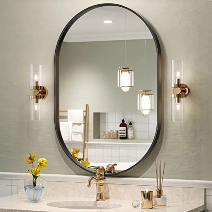 Specchio Ovale per Bagno 20x30 Pollici, Specchi da Bagno Opachi con Cornice in Metallo, Specchio da Parete per Camera da Letto e Soggiorno