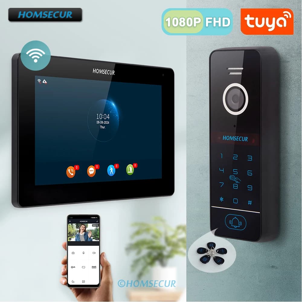 Videocitofono Smart Tuya a 4 Fili con Schermo a Colori da 7 Pollici, Sistema Intercom IP65, Telecamera Campanello, Sblocco con Password e RFID, Snapshot