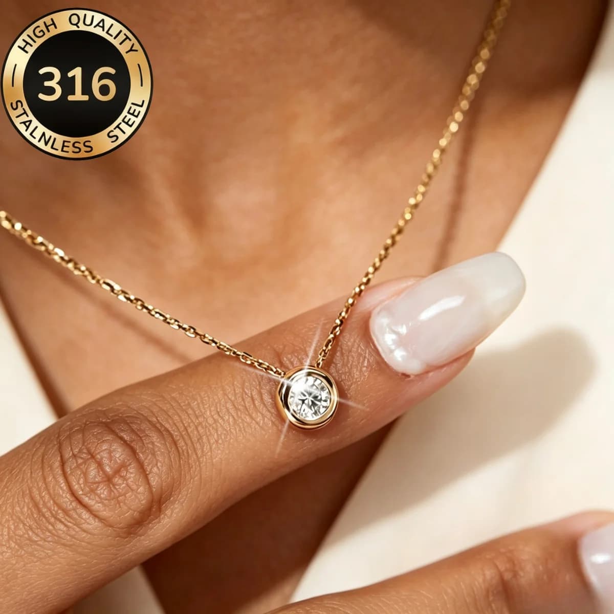 Gold Plated 18K Dainty Minimalist Shiny Round Cubic Zircon Charm Necklaces Clearly AAA Cz Stone Necklace for Women Jewelry Gifts