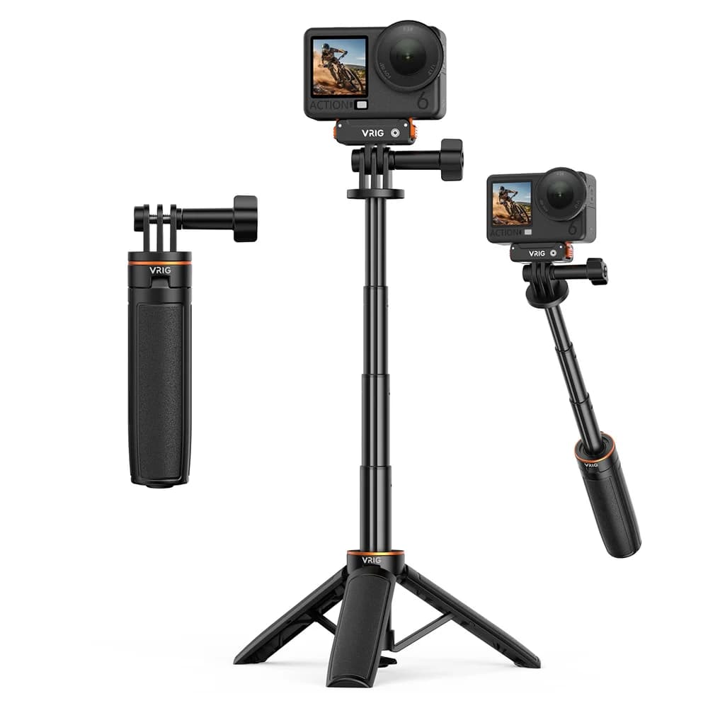 VRIG TP-35 Mini Asta Selfie Estensibile con Treppiede per DJI Osmo Action 6 5 4 Insta360 Ace Pro 2 GoPro, Monopiede Portatile