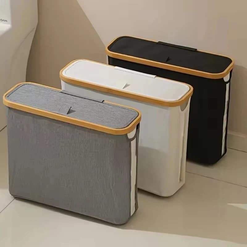 Oxford Cloth & Bamboo Lidded Storage Rack Large Tissue Basket For 12 Rolls Toilet Paper Bathroom Storage Organizer