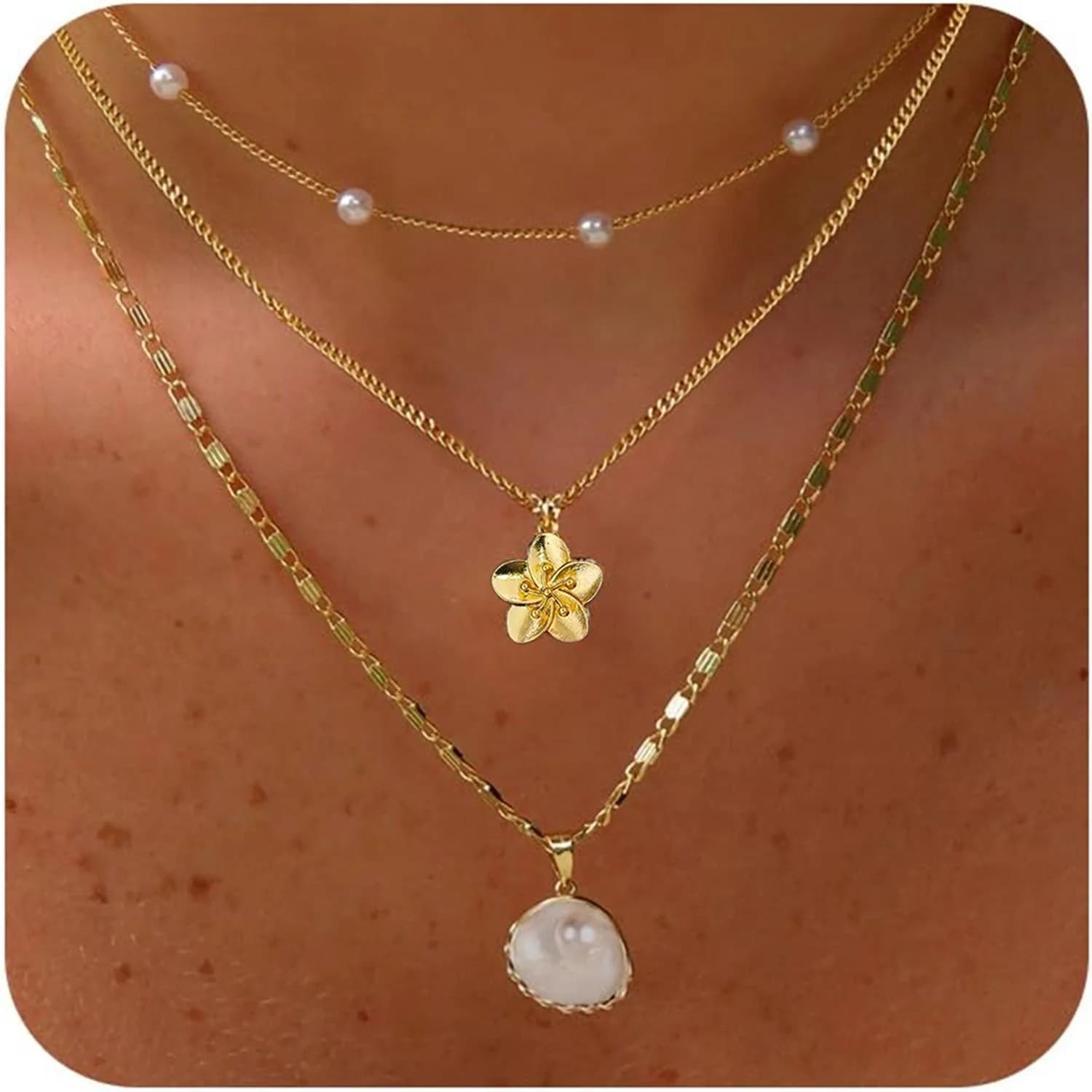 3 pezzi set minimalista elegante conchiglia fiore collana di perle finte per le donne estate spiaggia incontri festa abbigliamento quotidiano gioielli regali