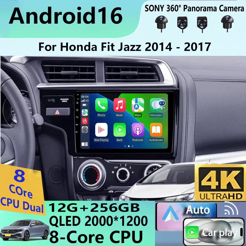 Autoradio Android 16 per Honda Jazz 3 2015-2020 Fit 3 GP GK 2013-2020, Lettore Multimediale QLED con Navigazione GPS, Bluetooth e Carplay Auto
