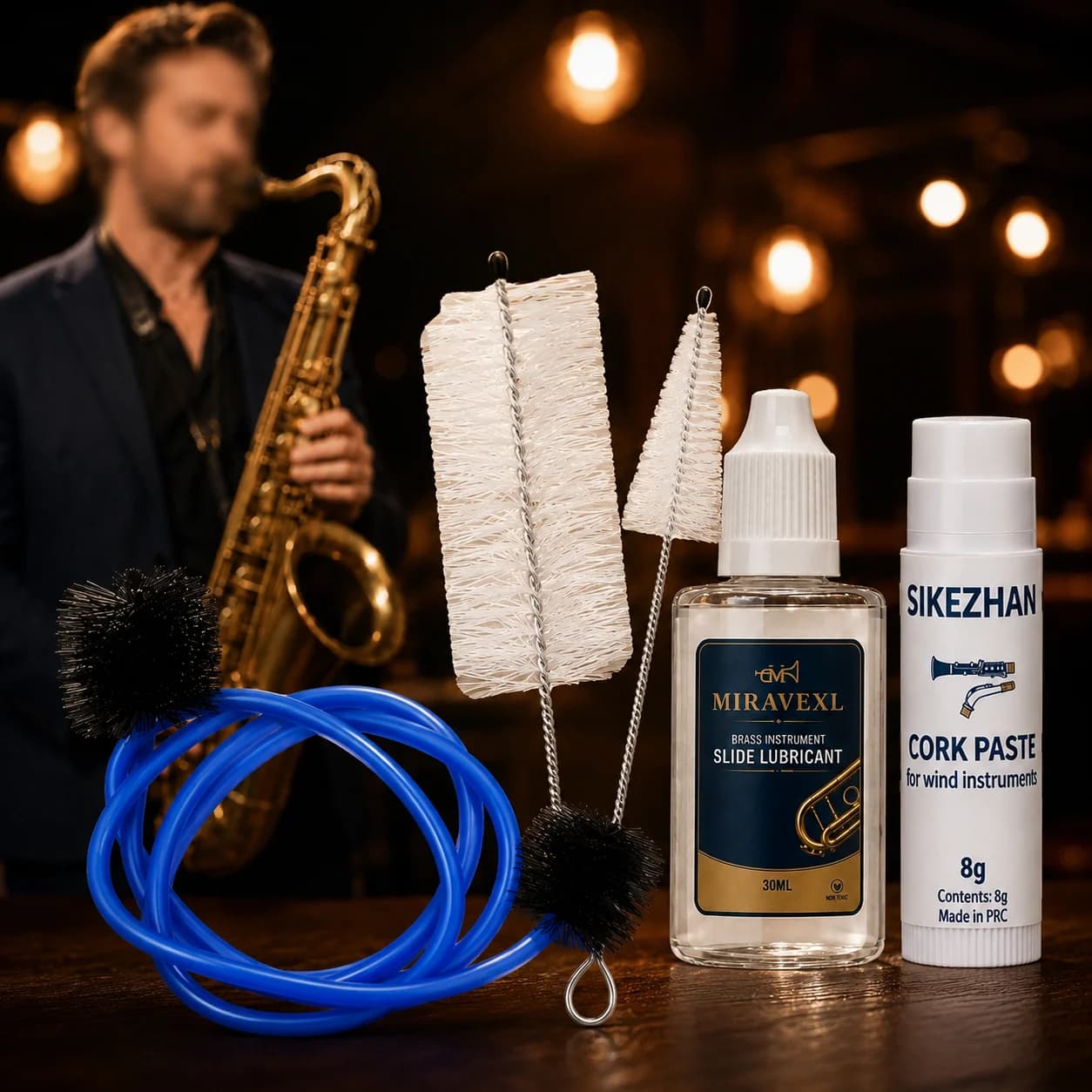 Musical Instrument Care Kit – Valve Oil, Cork Grease & Cleaning Brushes for Brass & Woodwind Instruments, Professional Set