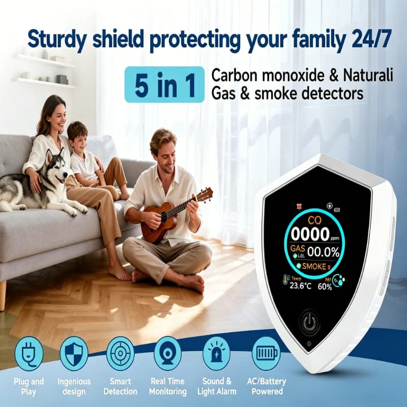5-in-1 Carbon Monoxide Cetector With Temperature And Humidity Display, Smoke Andgas Alarm Detector