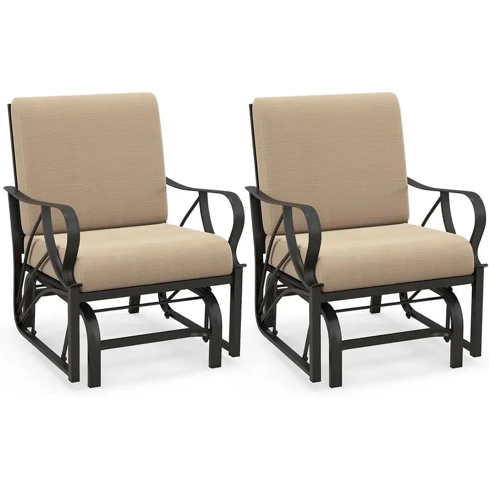 Set di 2 Sedie a Dondolo da Esterno con Cuscini, Telaio in Metallo, Braccioli Curvi, Design Ergonomico per Giardino o Veranda, Beige