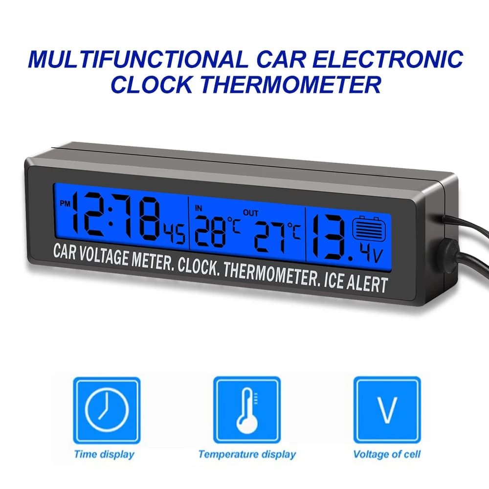4 in 1 Orologio Calendario Termometro Schermo a colori per auto Tensione con ora LCD Data Display della temperatura esterna per auto per 12V-24V