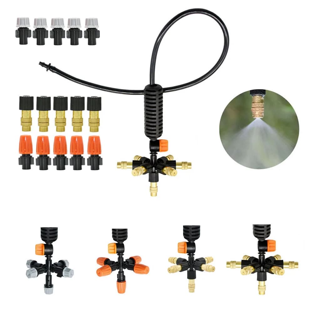 Sistema di irrigazione per atomizzazione serra da giardino Kit spruzzatore in plastica ottone regolabile a 5/6/7 vie Umidificazione Raffreddamento Distruggine