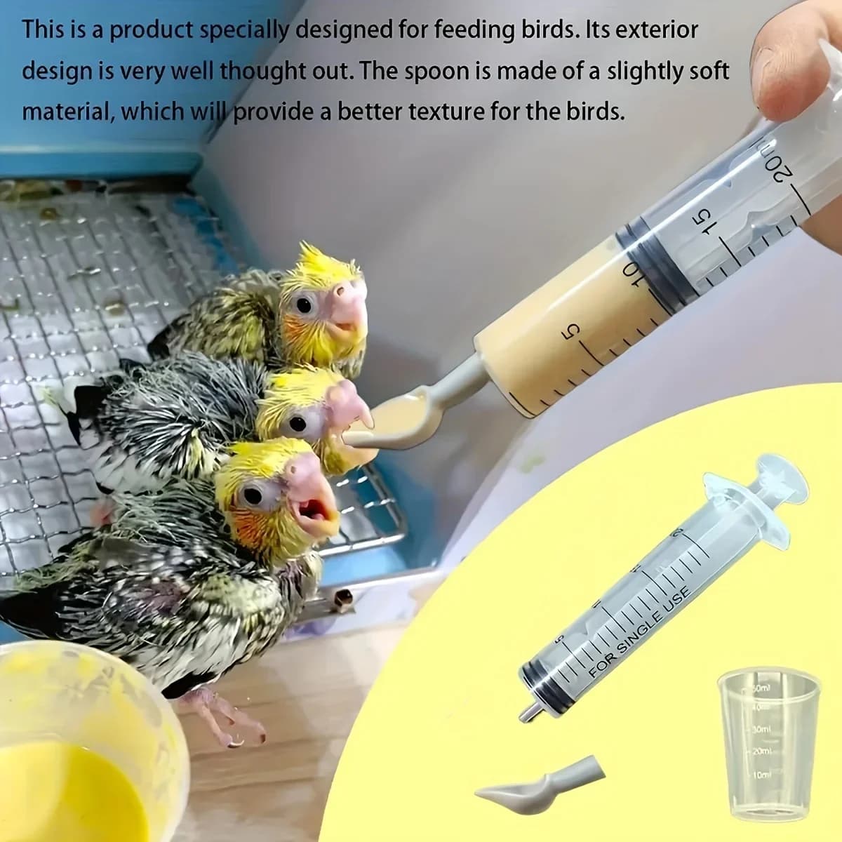 Set di siringhe per pappagalli e uccelli da 4 pezzi, con cucchiaio morbido, strumento di alimentazione manuale di precisione, durevole e facile da usare