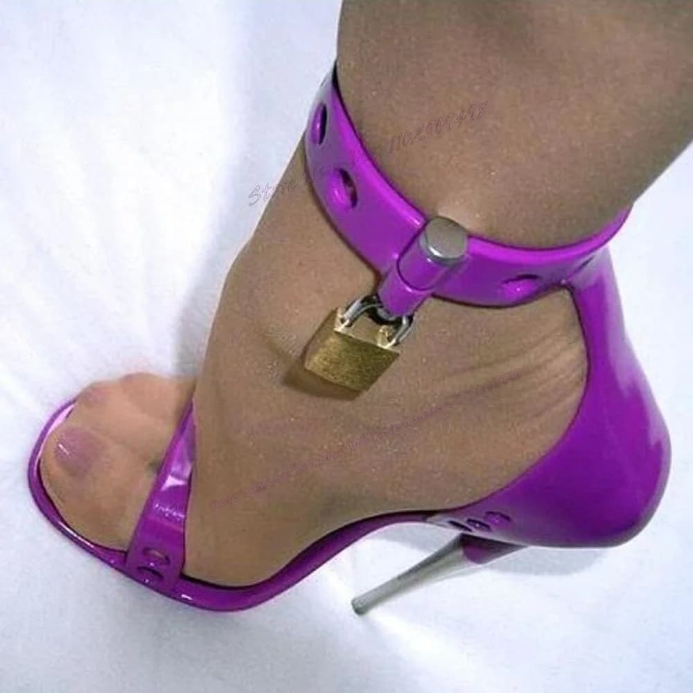 Viola Blocco Decor Sandali con cinturino posteriore Tacchi in metallo Scarpe open toe per le donne Tacchi alti sottili Scarpe sexy 2025 Zapatos Para Mujere
