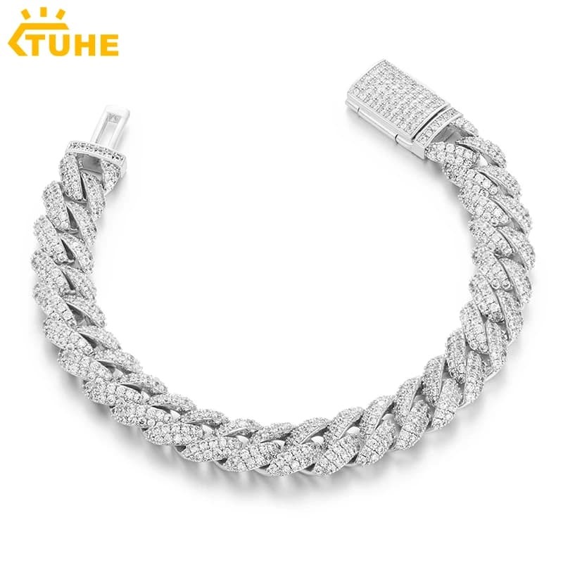 Bracciale Hip Hop da uomo con catena cubana da 10 mm, zirconi cubici, rame, gioielli placcati in oro 18 carati