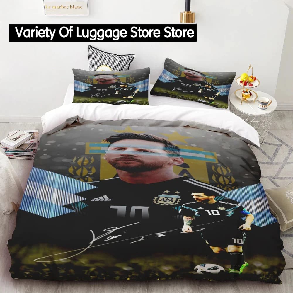 Duvet Cover Set Football Star Messi 3D Digital Printing Bed Sheet Queen Size Bed Set Fashion Design Comforter Set Boys Gift