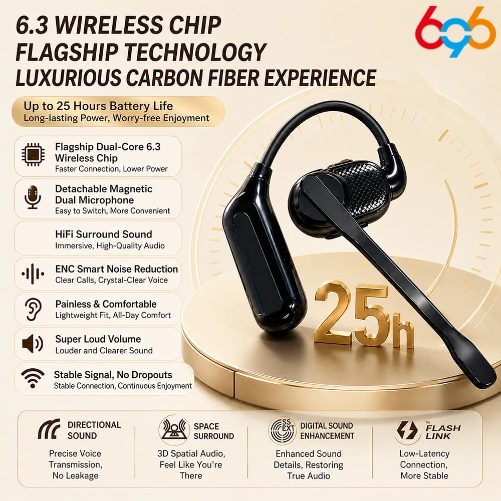 Wireless Headsets With Detachable Microphone HD HiFi Stereo Mini Bluetooth Headset Open Ear Headphones ENC Noise Reduction Music