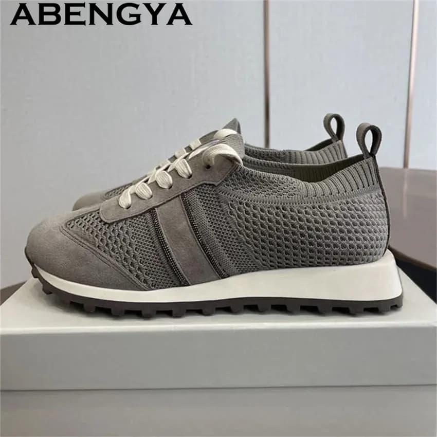 Scarpe Basse Casual da Donna con Lacci in Maglia, Punta Tonda, Sneakers con Piattaforma Antiscivolo, Mocassini Primavera 2026