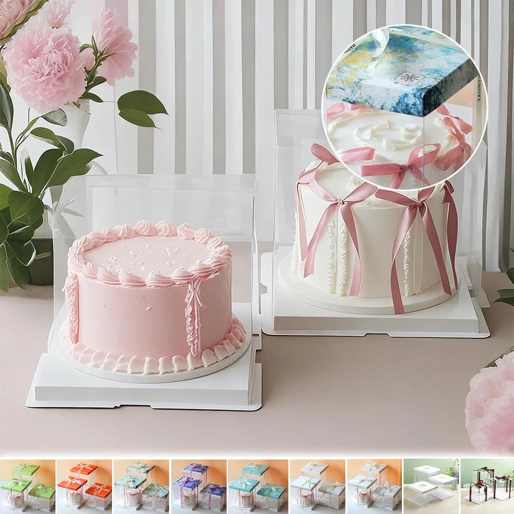 Set da 5 pezzi Scatole per torte in plastica trasparente Confezione Scatole regalo Forniture per imballaggio trasparenti in PVC fai-da-te per confezioni natalizie per matrimoni di compleanno