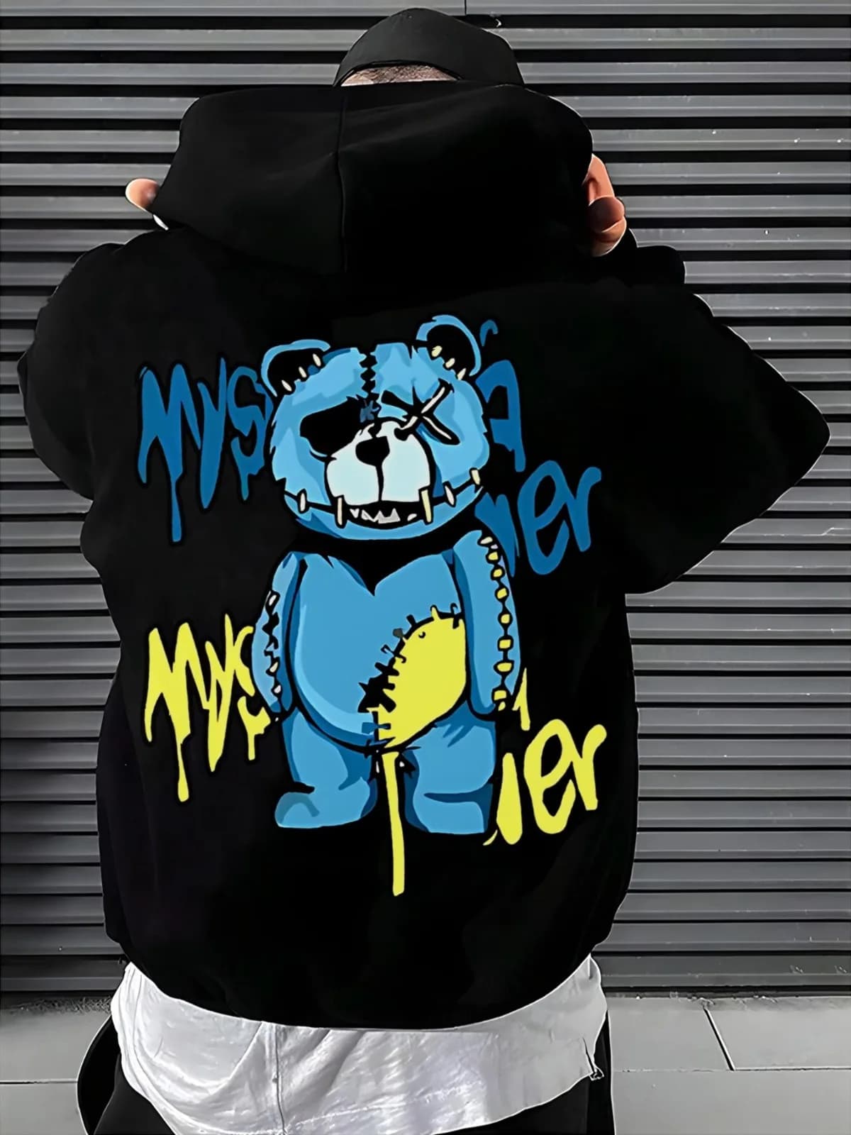Felpa con cappuccio spessa sportiva allentata e peluche con stampa di orsi casual alla moda da uomo adatta per tuta da uomo pullover regalo per le vacanze
