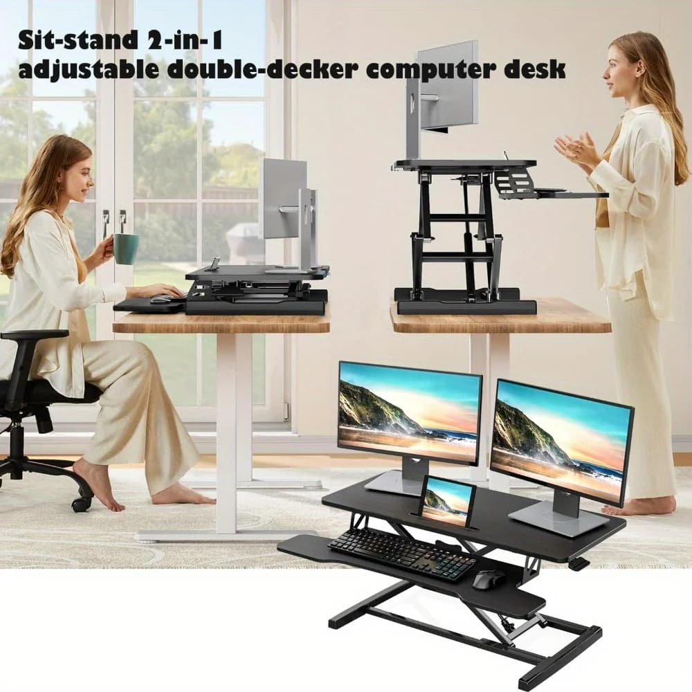 Altezza e larghezza regolabili, scrivania sit-stand a doppio scopo, doppio strato, postazione di lavoro desktop in piedi per laptop
