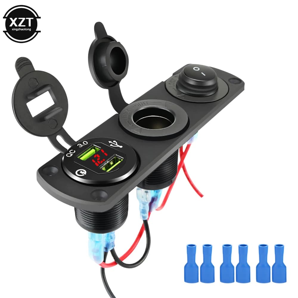 QC3.0 presa accendisigari 12V 3 in 1 pannello di presa USB doppio per auto impermeabile per presa di corrente per barca marina RV presa per caricabatterie