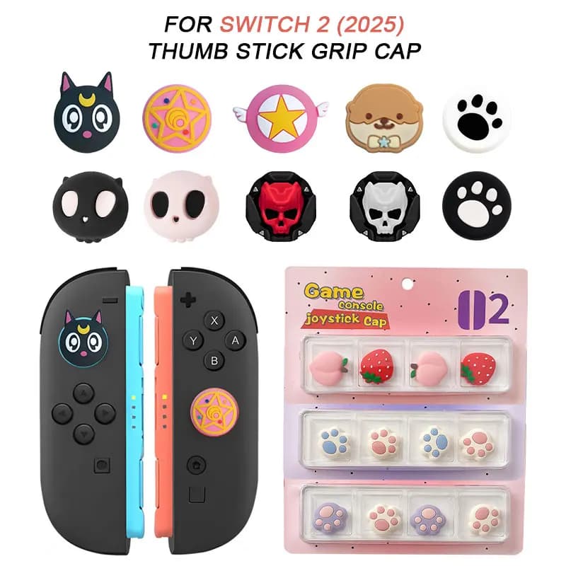 Copri-Grip Morbidi per Thumb Stick per Nintendo Switch 2 2025, Custodia Protettiva per Joystick Analogico Joy-Con a Tema Cartone Animato, Accessori