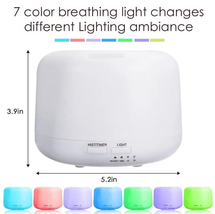 Diffusore di aromaterapia da 300 ml con telecomando, LED a 7 colori, 3 oli essenziali, umidificatore per casa e ufficio