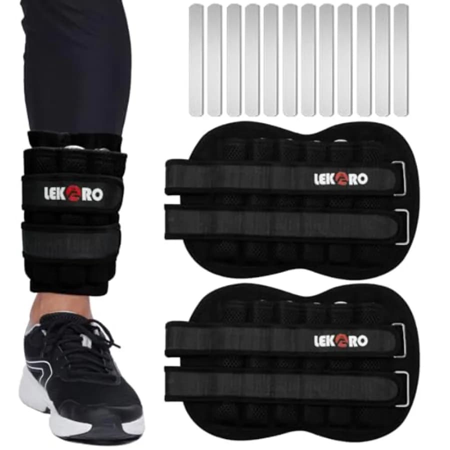 Pesi per Caviglie e Polsi per Camminata, Corsa, Pilates, Fitness, con Piastre in Acciaio Regolabili e Rimovibili, in Nylon Nero Resistente con Imbottitura in Schiuma