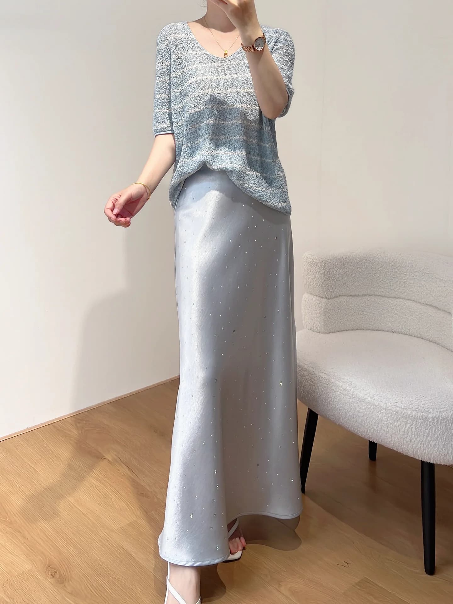 Elegant Acetate Satin Half-length Skirt Women's High-waist Draped Long Skirt Slimming Commute Skirt Ladies' Bodycon Skirt
