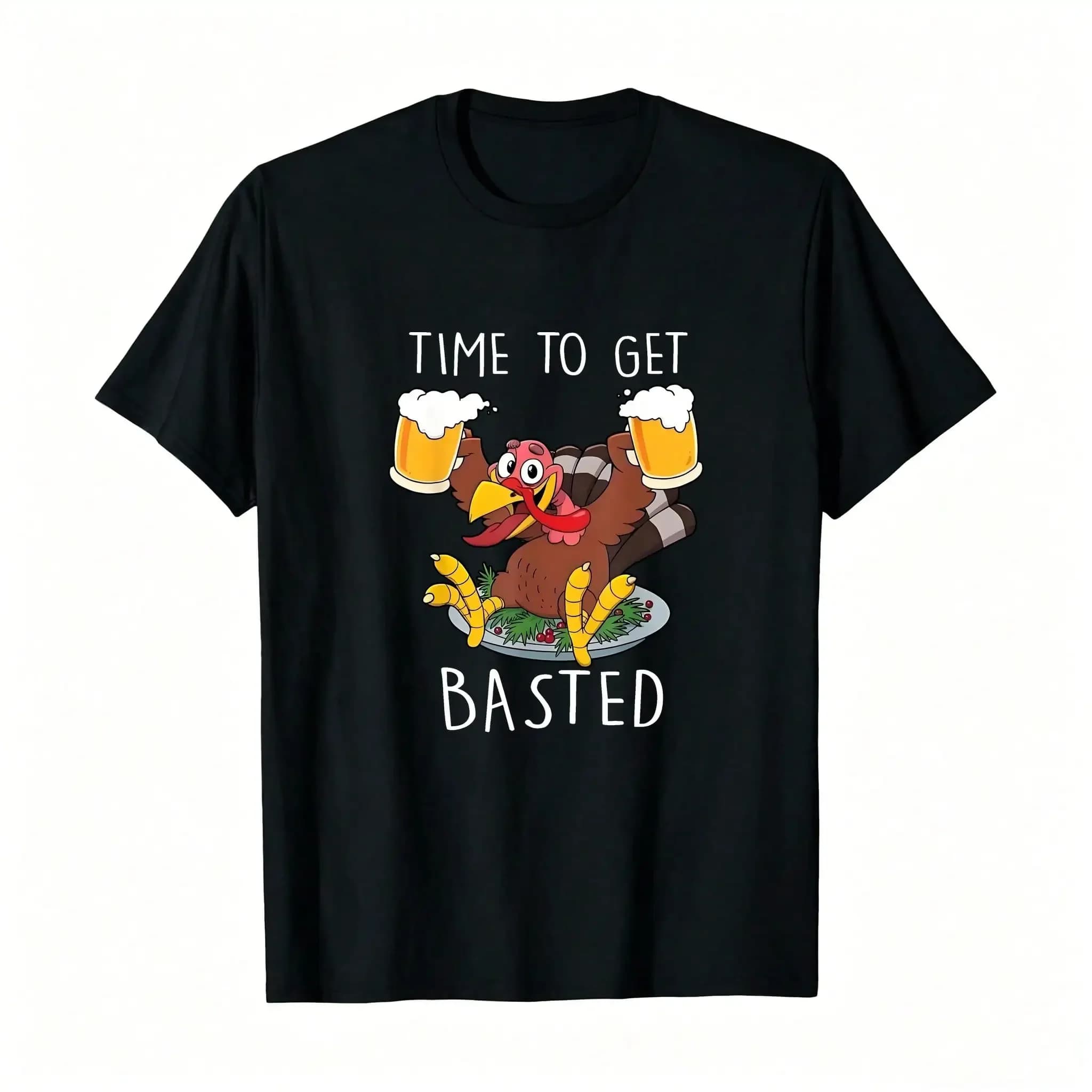 -Time To Get Basted Funny Beer Thanksgiving Turkey S Pullovers_,Breathable And Comfortable Short-Sleeved Round-Neck Top, Suitable For All Seasons, Everyday Wear For Women