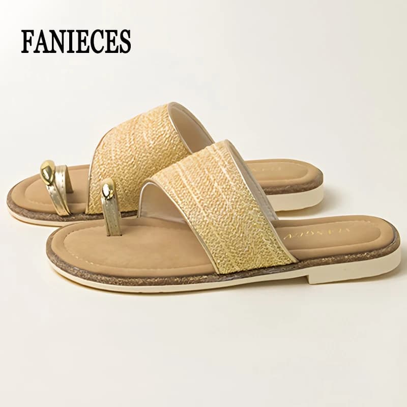 ZAROY Women's Slippers Roman Thong Flip Flops Metal Flat Sandals Summer Vacation Casual Non Slip Beach Outdoor Slides Chanclas