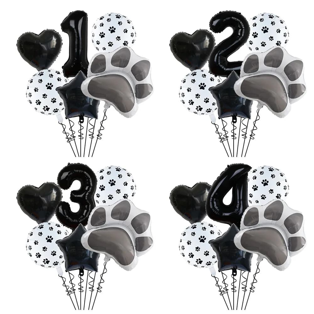 Animale Let's Pawty Dog Cat Paw Palloncino in alluminio da 40 pollici Numero nero Decorazioni per feste di compleanno Palloncino Decorazioni per anniversari per baby shower
