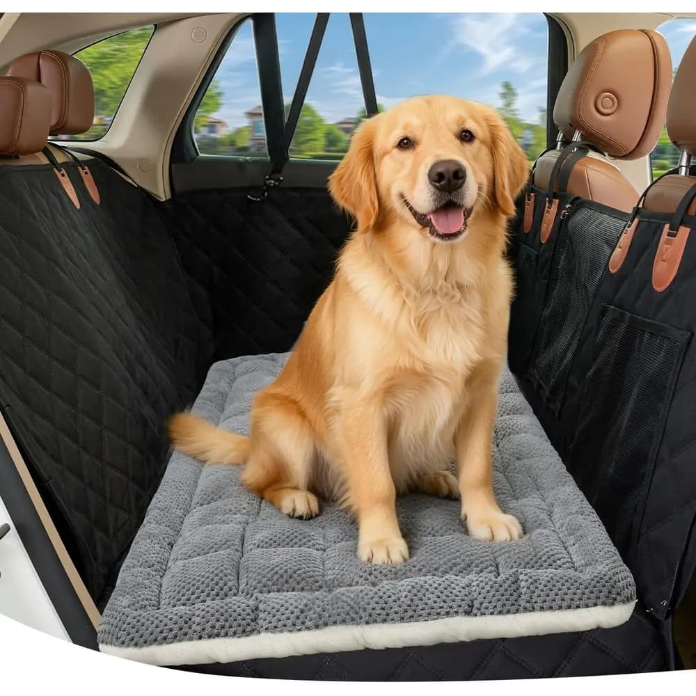 Anti-slip Luxury Car Seat Cover for Dogs with Lumbar Support, Extensible for SUVs and Trucks, Grey, 52.36×24. 8