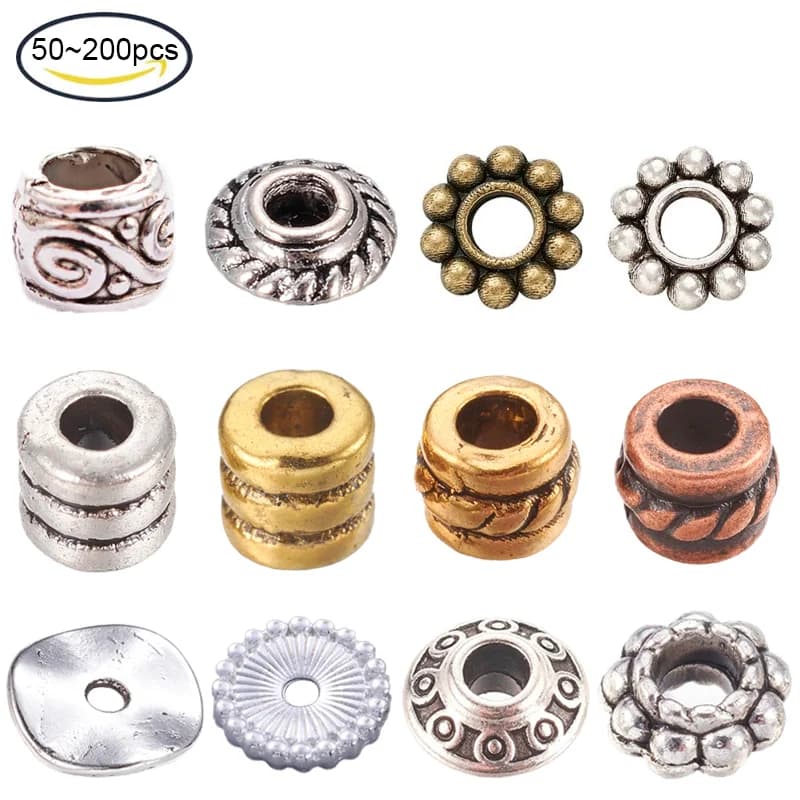 50-200PCS Tibetan Style Spacer Beads Rondelle Antique Silver Lead Cadmium for Earring Necklace Bracelet Jewelry Making Findings
