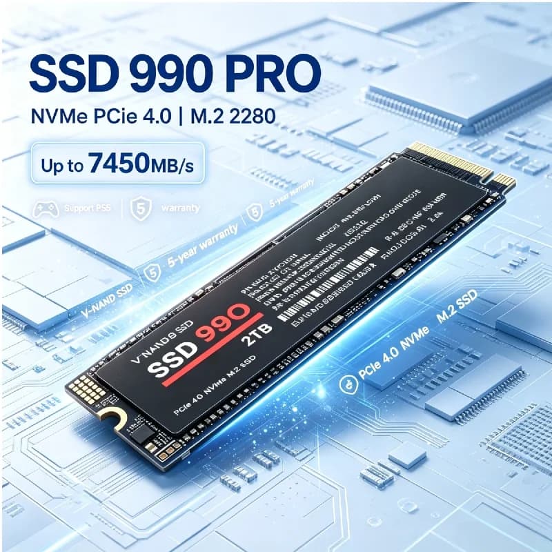New 990 PRO 512GB‑4TB NVMe M.2 2280 SSD PCIe Gen4, 7450MB/s SSD, Quick‑Boot Upgrade for Laptop Desktop System Disk