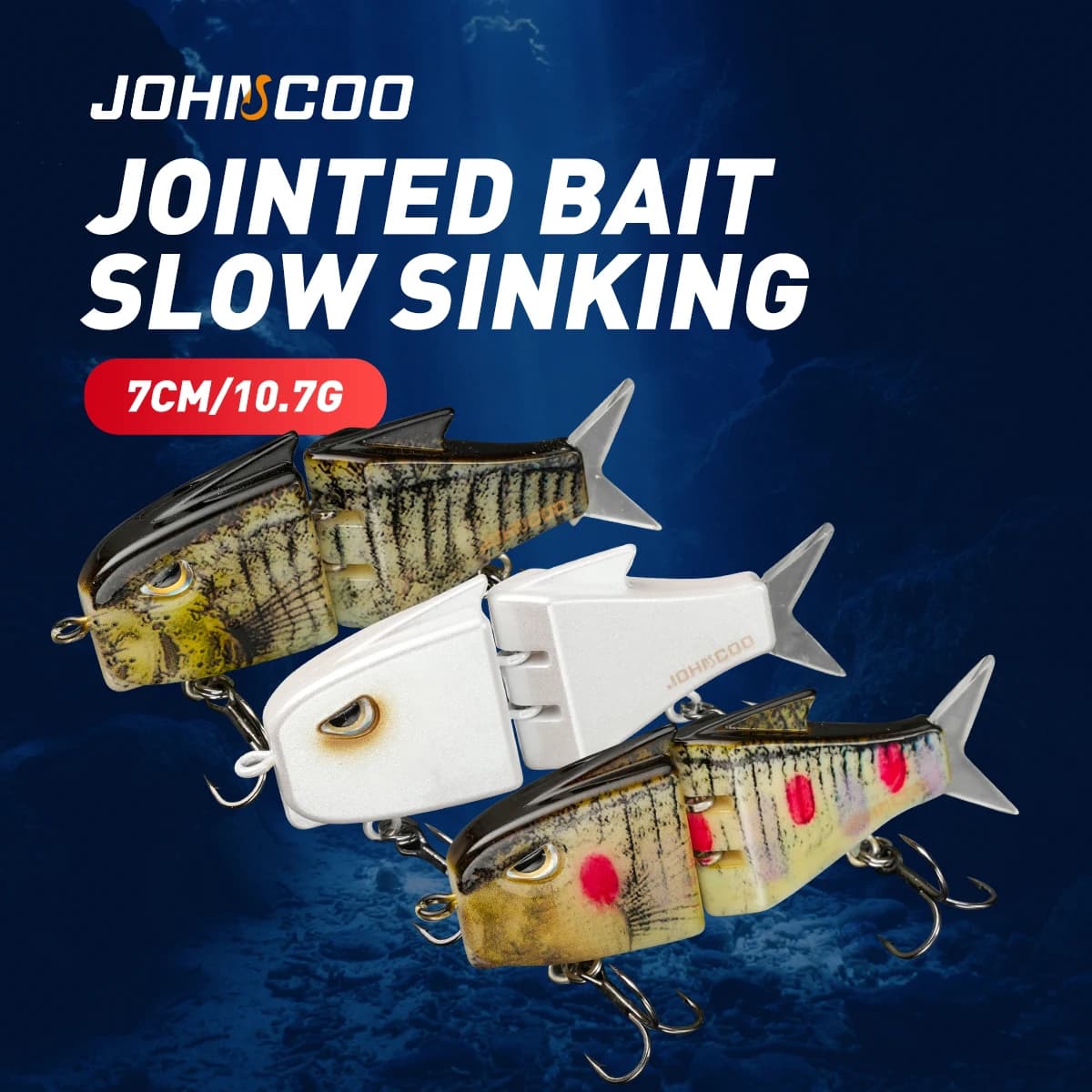 Johncoo Esca per il nuoto 7 cm 10,7 g Richiamo persico Richiamo per la pesca snodato Bass Pike Lure Predators richiamo per la pesca 2 sezioni Esca per la pesca
