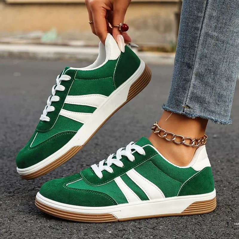 Scarpe da ginnastica comode e leggere da donna Scarpe sportive stringate a righe alla moda Scarpe da ginnastica verdi traspiranti casual da donna Taglie forti