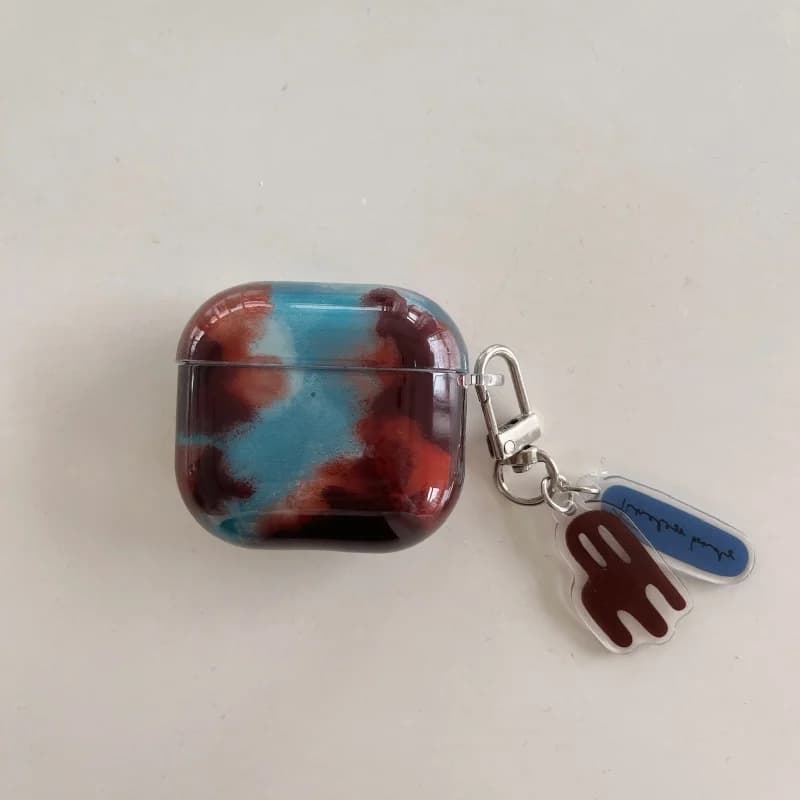 Custodia Portatile Antiurto Blu-Marrone con Motivo Ambra e Ciondolo per Airpods 1, 2, 3, 4, Pro/Pro2, Pro3