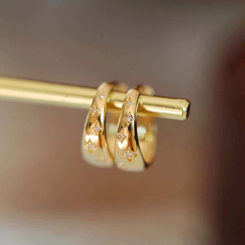 Orecchini a cerchio con zirconi a forma di stella bling per donne Ragazze Rame Metallo Strass Fibbia per orecchio Punk Elegent Luxury Y2K Gioielli squisiti