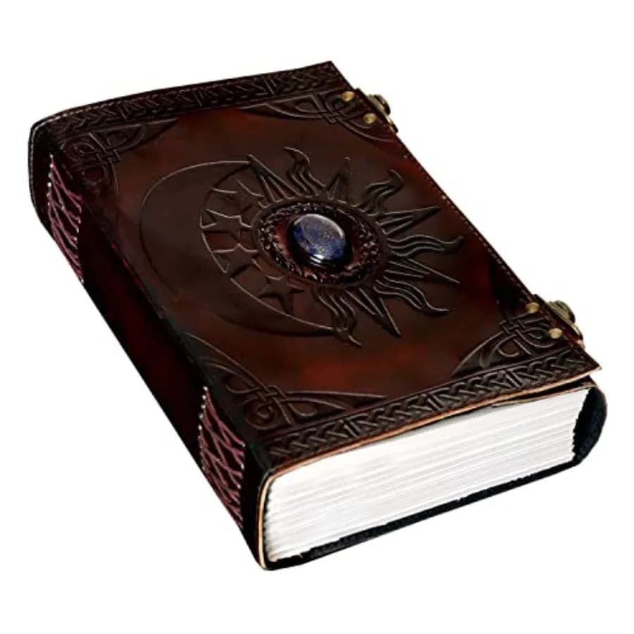 C Leather Embossed with Beautiful Blue Stone Journal Diary Notebook, Planner, Organizer, Sketchbook, Blank Book Journal