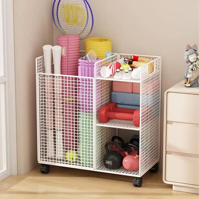 Portable Basket for Yoga Mats with Wheels, Fitness Equipment Organizer, Sports Equipment Container for Badminton Rackets