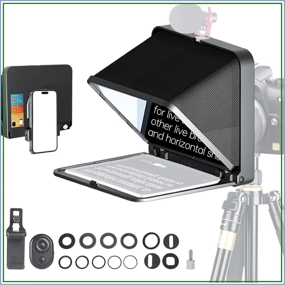 9.7" Teleprompter for Camera, iPad, Tablet, Smartphone with Remote Control, Compatible with iOS & Android, Fold in One Sec for Online Teaching, Vlogging, Live Streaming, Interview
