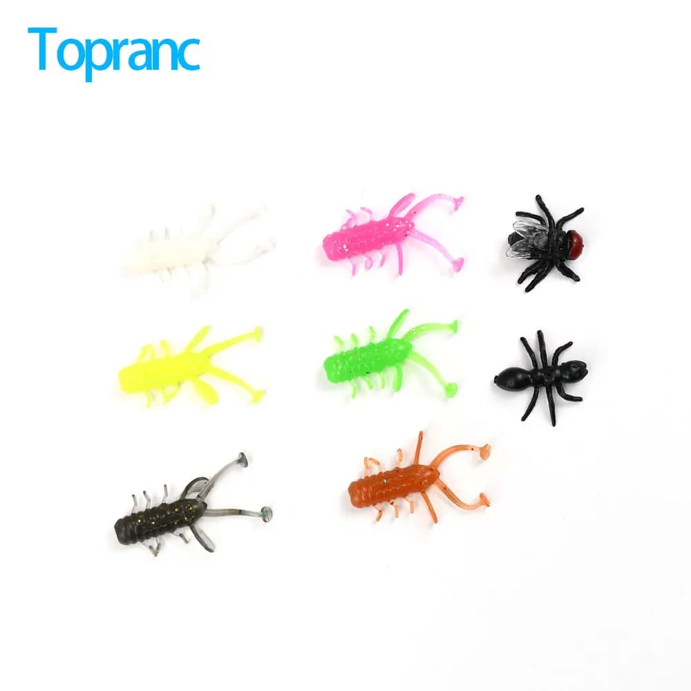 Topranc Mini Insect Shape Soft Fishing Lures Multi Color Artificial Bug Baits Divided Box Stream Micro Angling Tackle