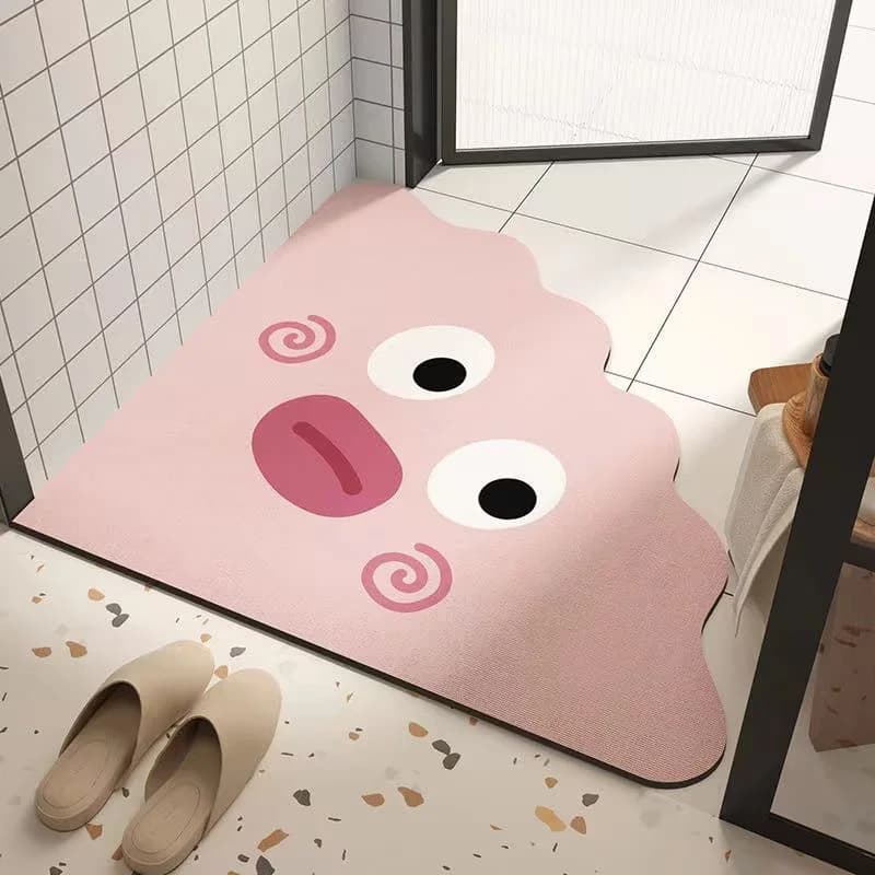 VIKAMA Bathroom Mat with Earth Shape, Absorbent and Anti-slip, Decorative Carpet for Home