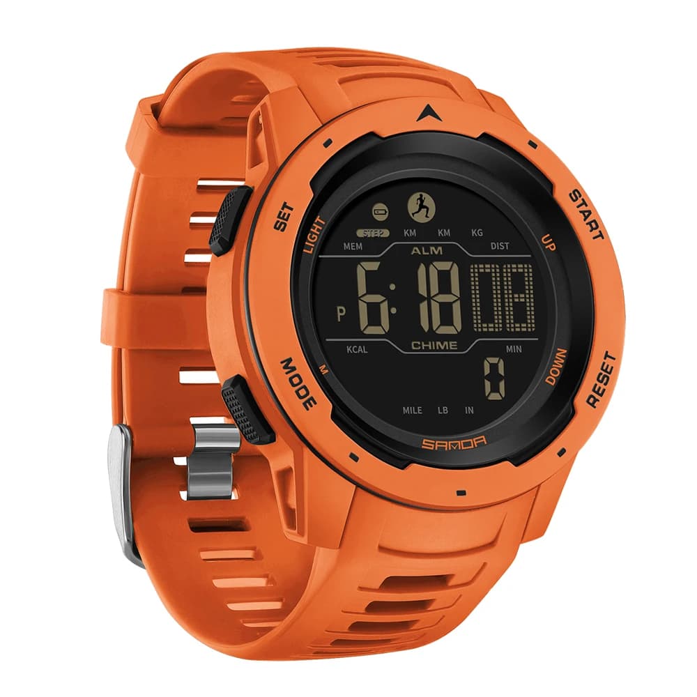 Orologio digitale LED Dual Time da uomo Cronografo impermeabile da 50 m Orologi al quarzo Orologio da polso elettronico sportivo militare arancione