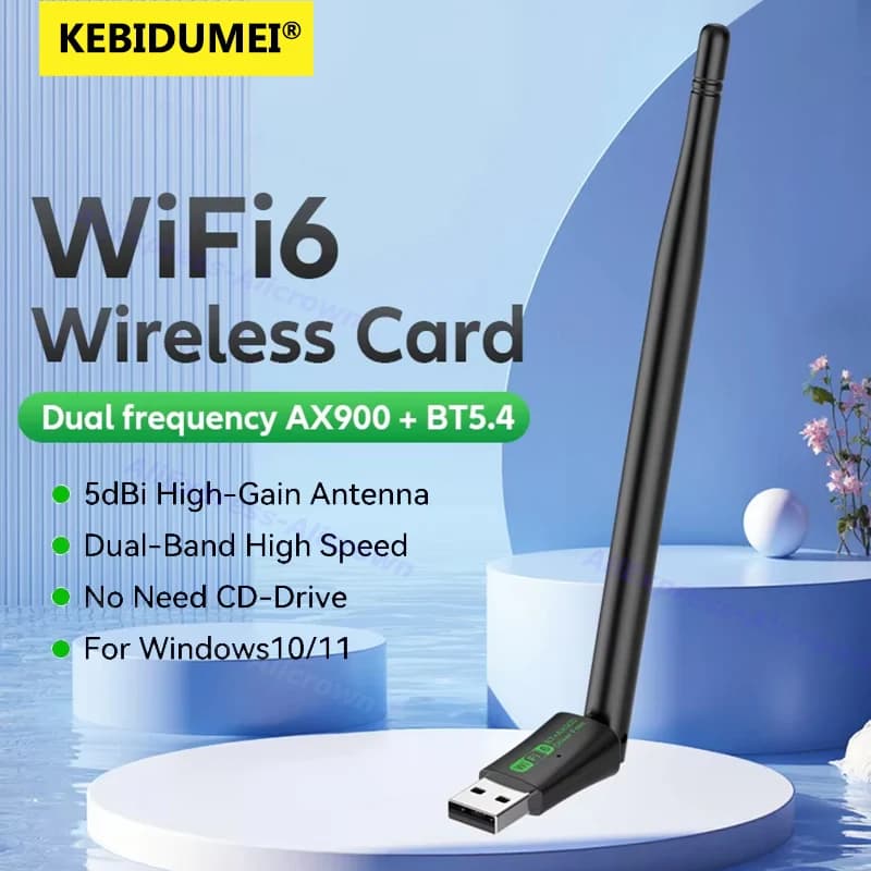 AX900 WiFi6 Bluetooth 5.4 Adattatore USB 5dBi Antenna ad alto guadagno Scheda di rete Dual Band 2.4G e 5GHz Ricevitore wireless per Win10/11